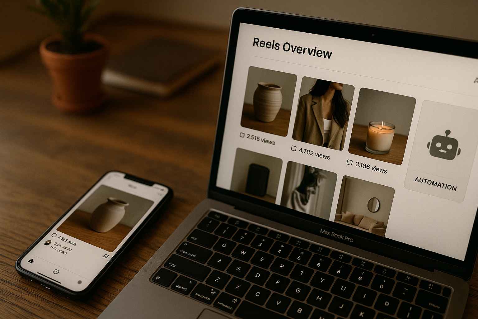 Gros plan sur un smartphone affichant un feed de posts carrés visuels alignés